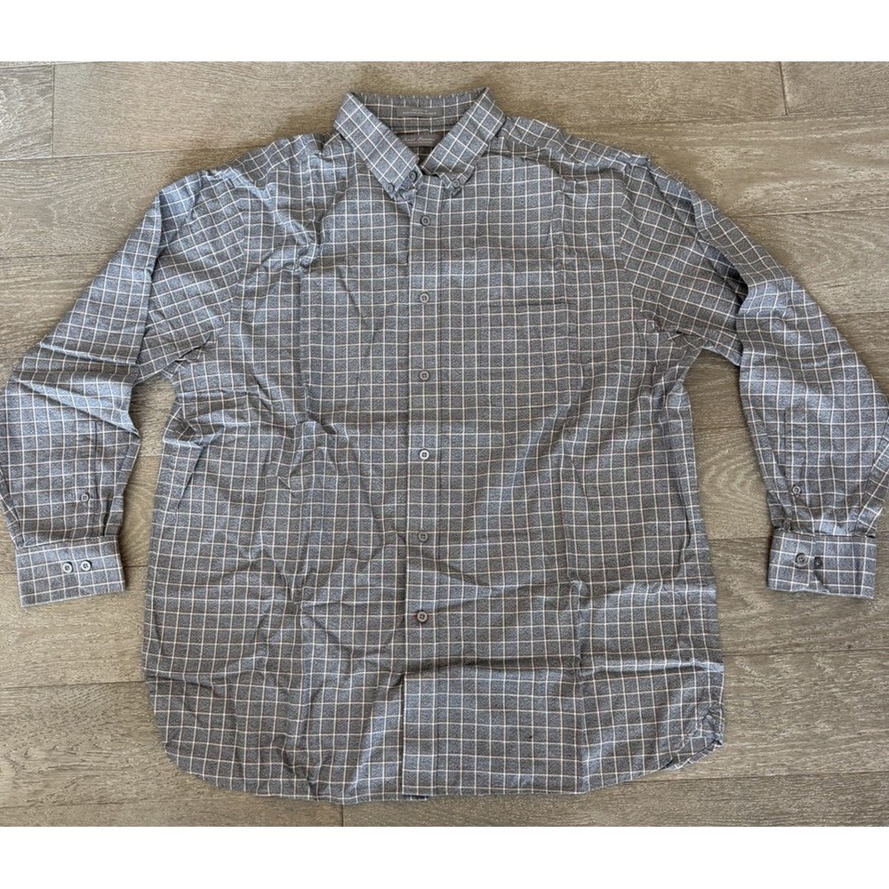 Daniel Cremieux Signature XL Gray Brown Windowpane Button Front Cotton Shirt